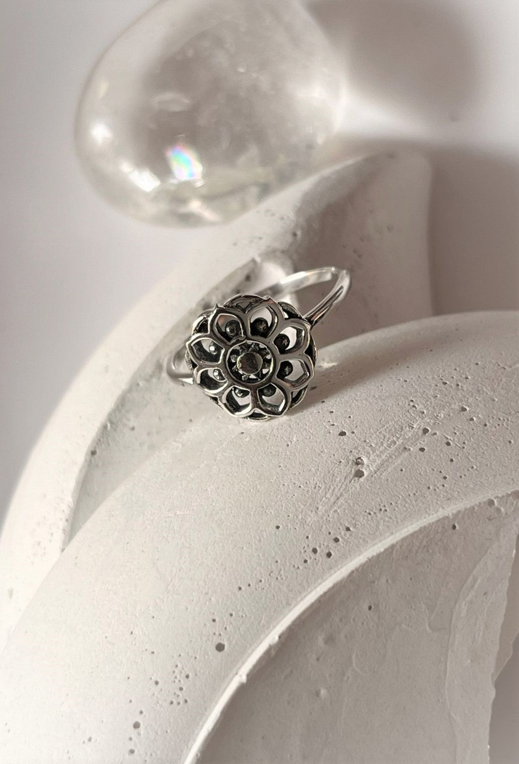 Elegant Sun Mandala design silver ring