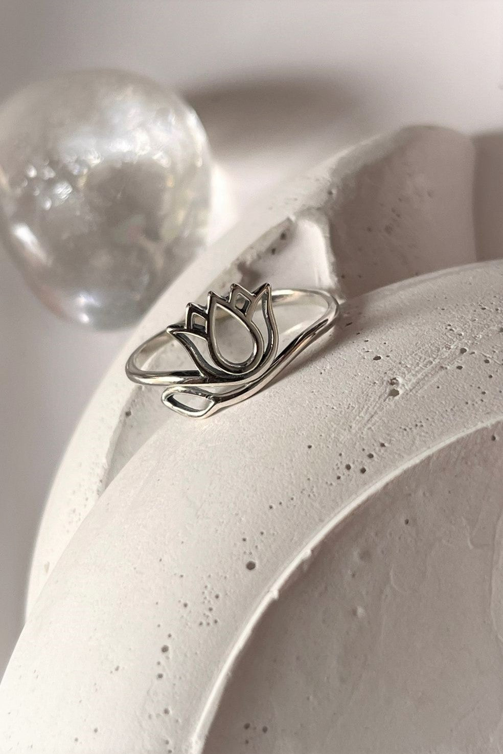 Sterling Silver Lotus Cut Out Adjustable Ring for Unique Style