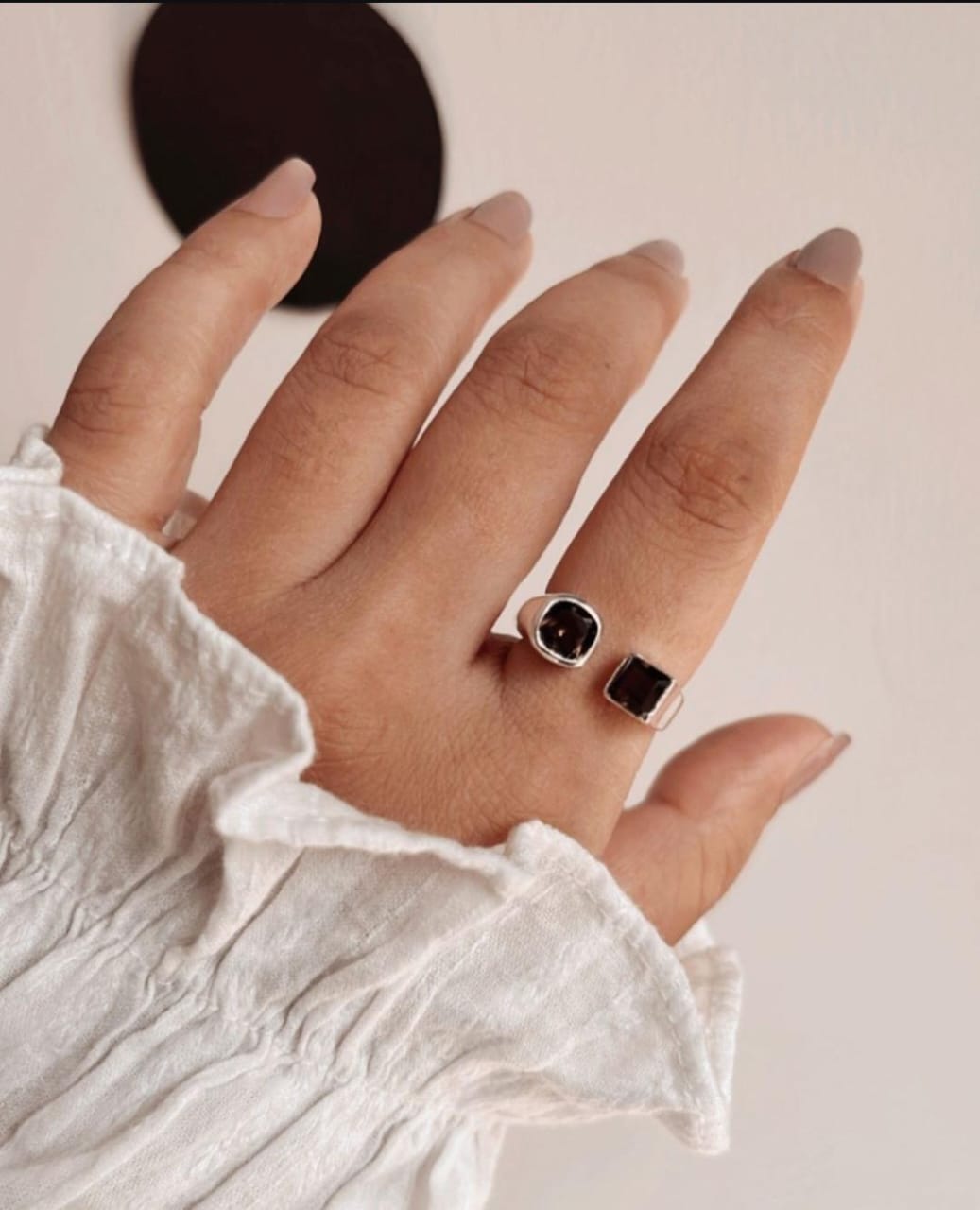 Smokey quartz double square silver ring design