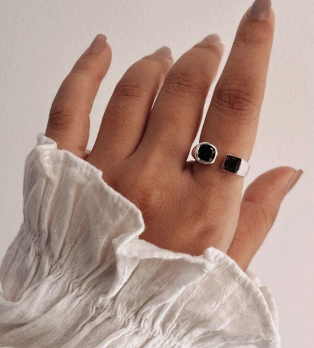 Sophisticated smokey quartz double square silver ring
