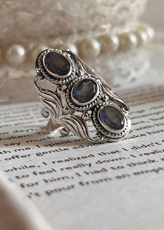 Labradorite 3 Stone 925 Sterling Silver Ring for Bold Style 