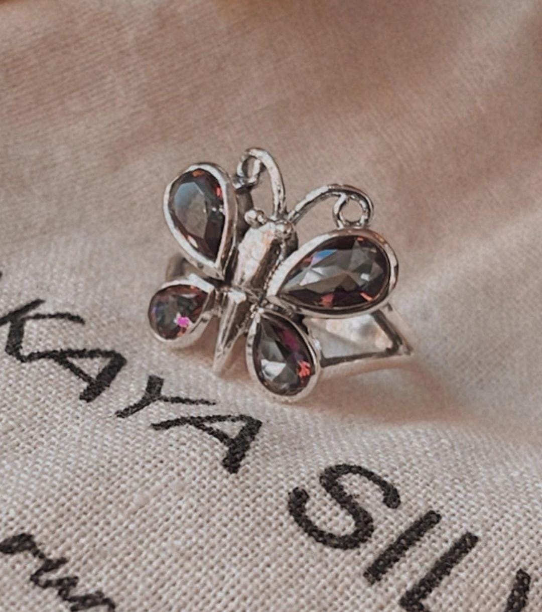 Delicate Mystic Topaz Butterfly Ring in Sterling Silver