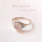 Elegant rose quartz round ring with boho silver setting