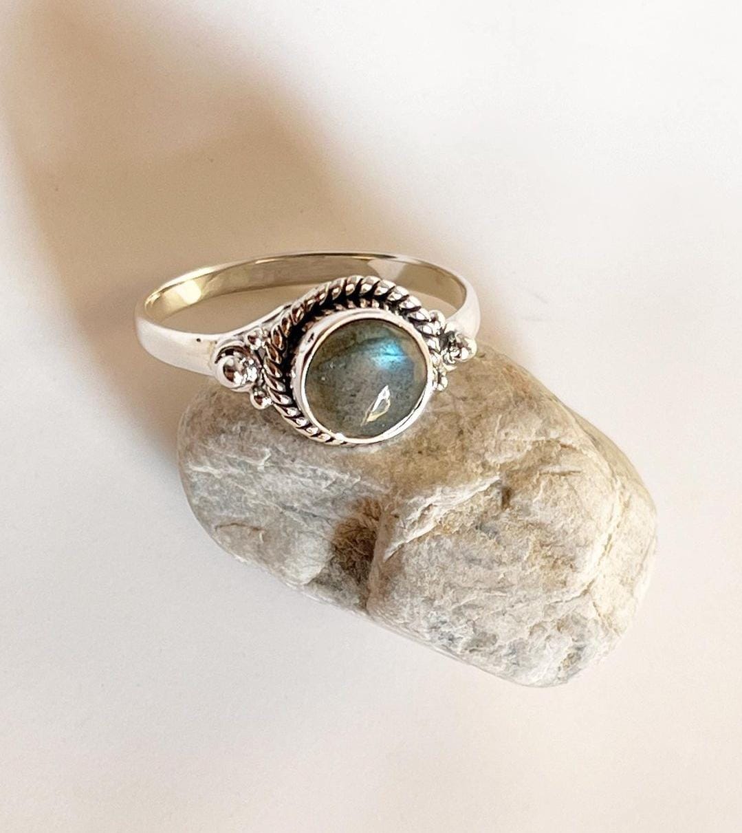 Handcrafted Labradorite Round Ring in Sterling Silver