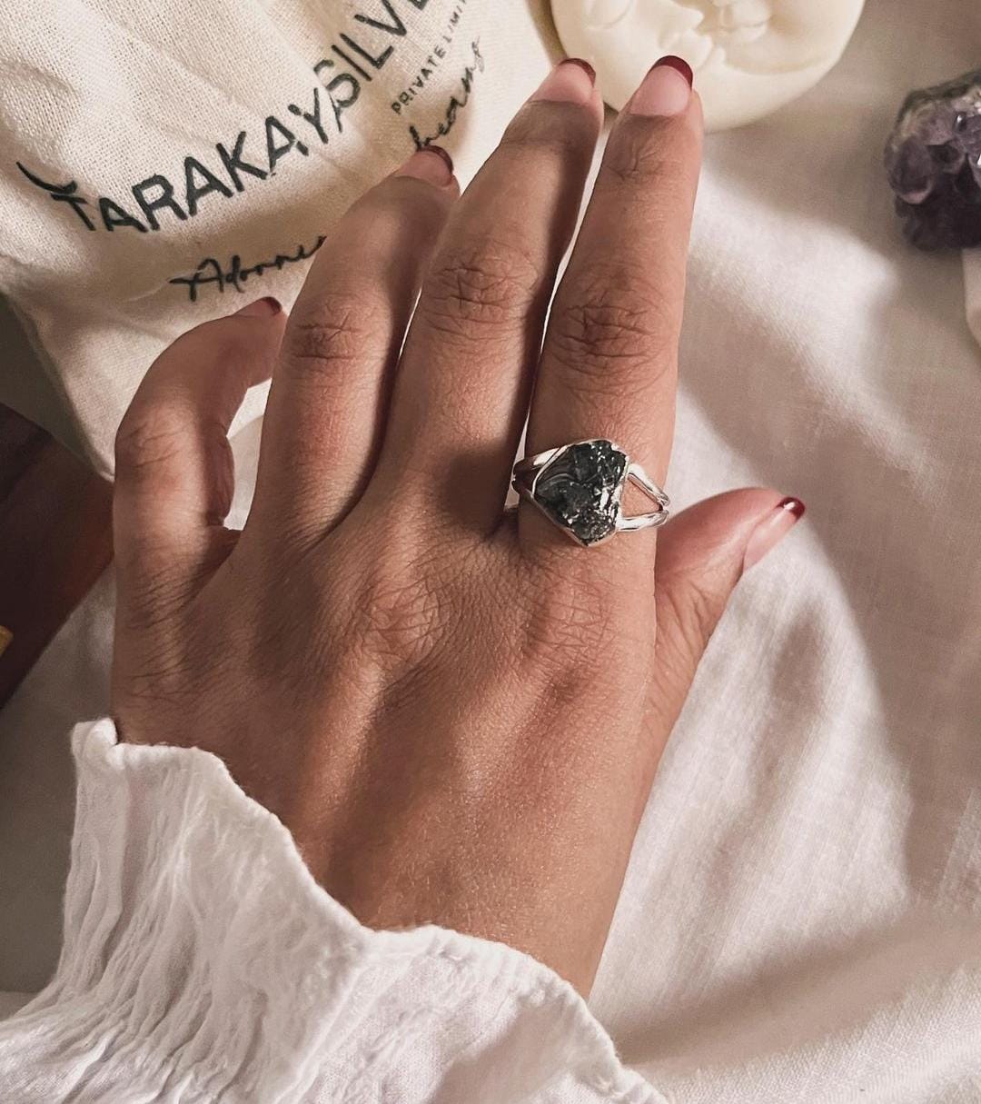 Elegant Black Tourmaline Raw Uncut Ring in Silver