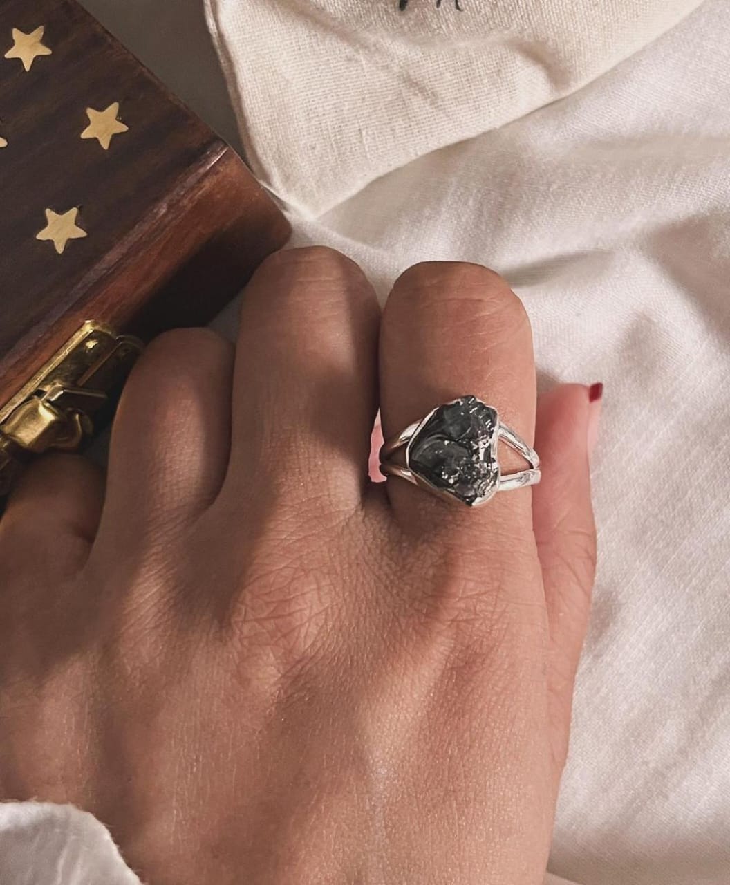 Raw Uncut Black Tourmaline Silver Ring