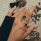 Raw Black Tourmaline Double Stone Adjustable Silver Ring