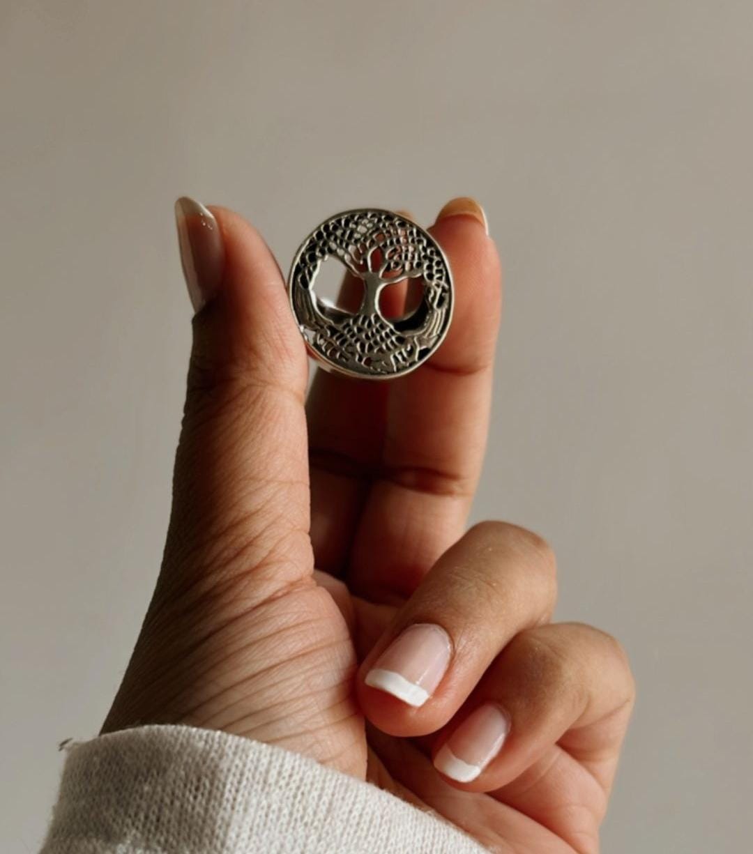 Chunky silver ring with Tree of Life design