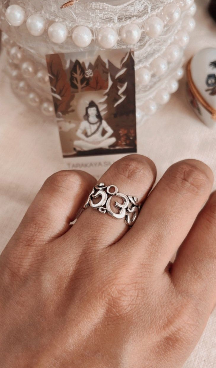 Om Aum Symbol Full Band Ring in Sterling Silver
