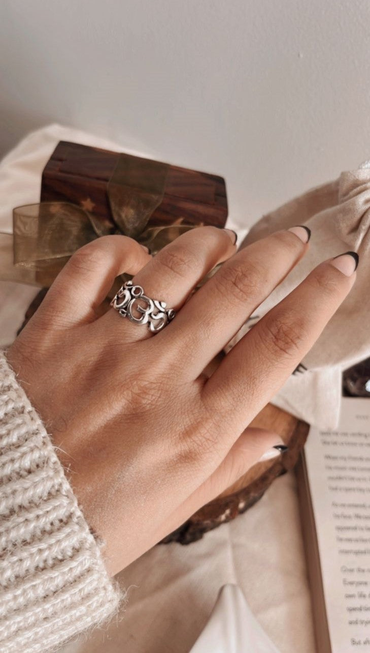 Full Band Sterling Silver Ring with Om Aum Design