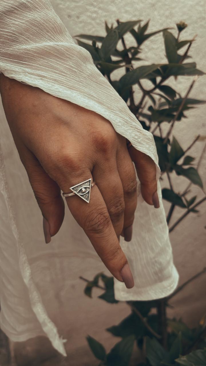 Unique Eye of Providence silver ring with spiritual symbolism