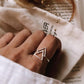 Handcrafted double triangle silver ring with intricate geometric details