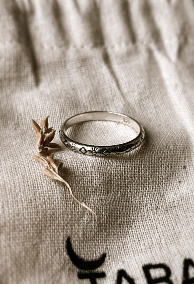 Tribal engraved stackable band sterling silver 925 ring