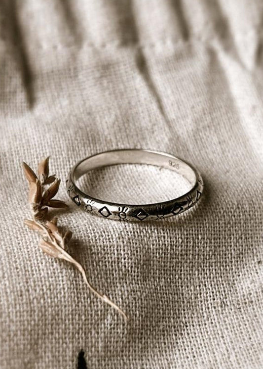 Tribal engraved stackable band 925 Sterling Silver ring