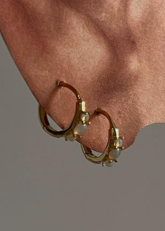 Gold vermeil huggies featuring opal stones in 925 sterling silver
