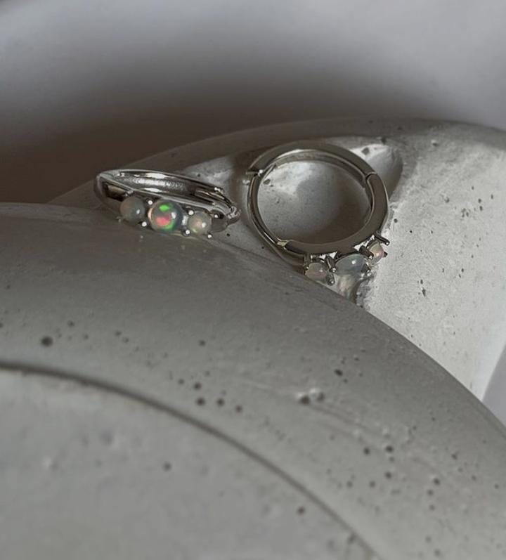 Handcrafted 925 silver opal huggie earrings