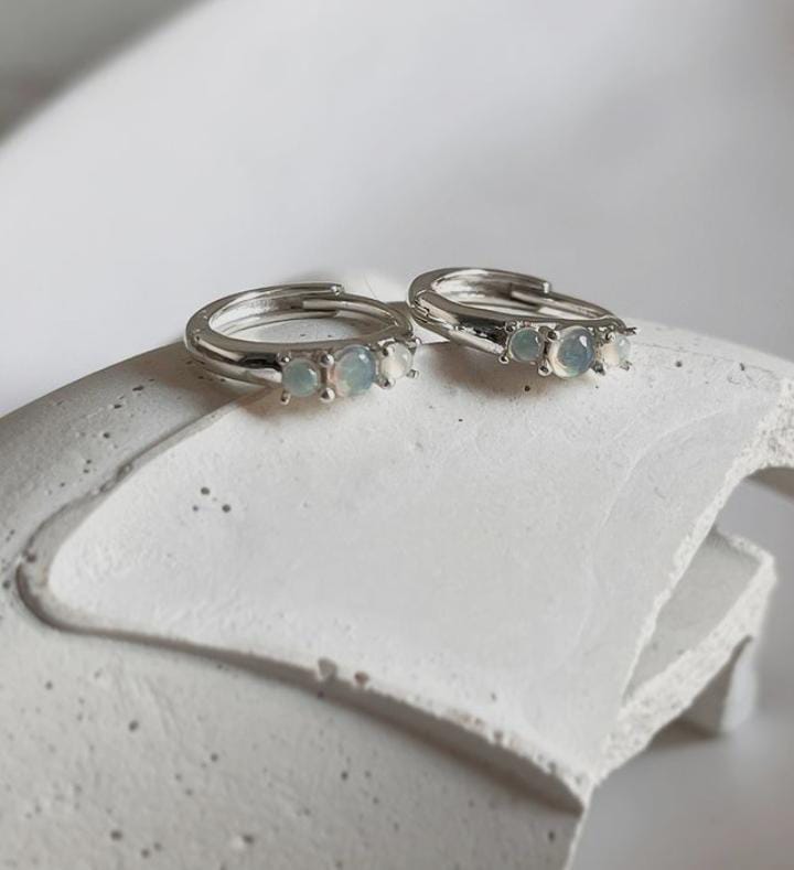 Silver opal 925 huggie earrings