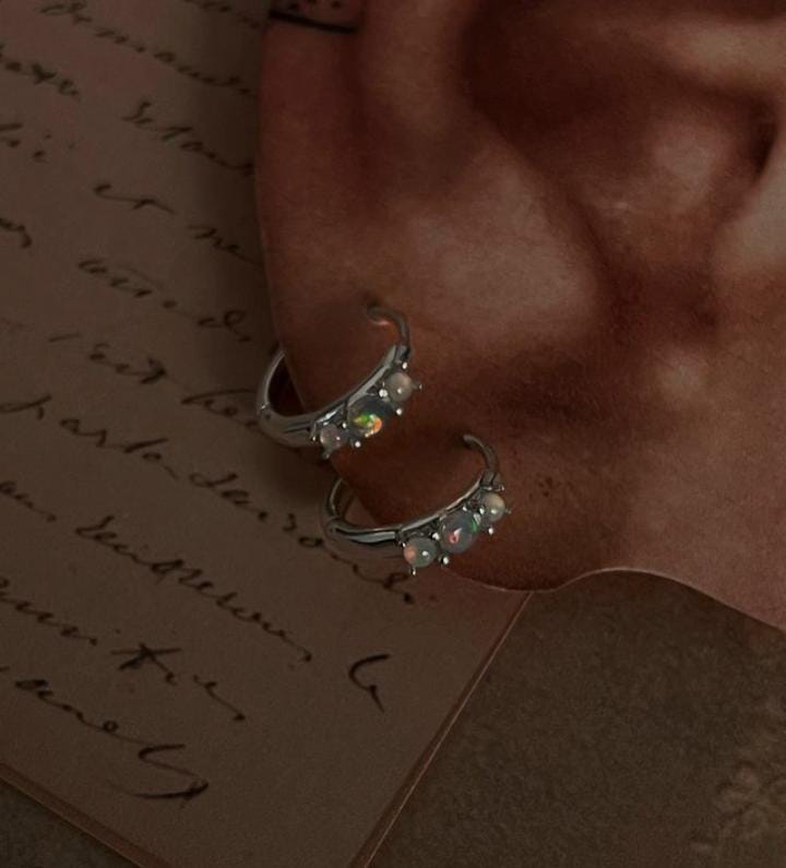 Minimalist silver huggies with opal gemstone accent