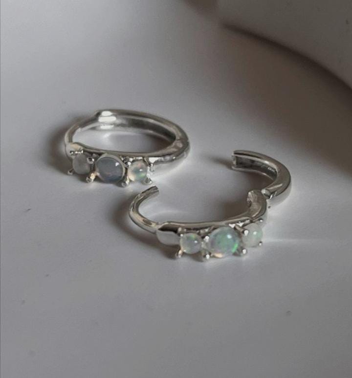 Sleek 925 silver huggie earrings with opal inlay