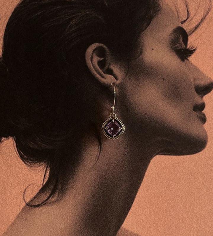 Cushion Cut Amethyst 925 Sterling Silver Hook Earrings for Healing