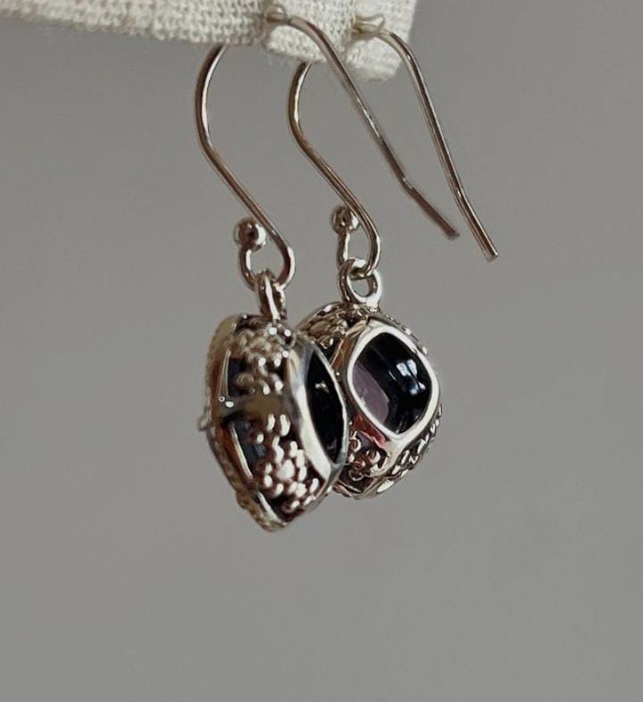 Amethyst 925 Sterling Silver Hook Earrings with Cushion Cut Design 