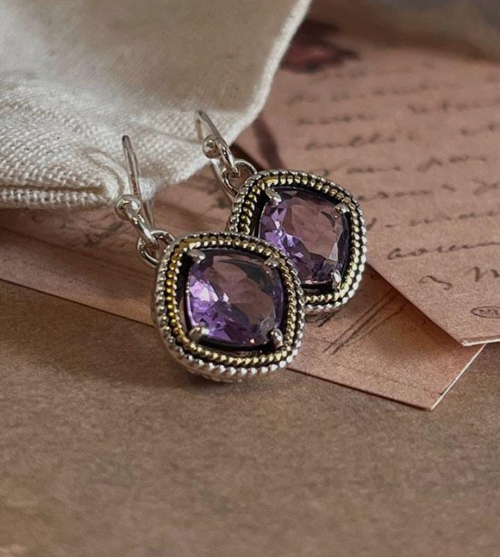 Amethyst 925 Sterling Silver Cushion Cut Hook Earrings for Unique Energy