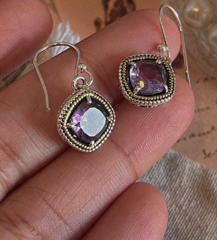 Amethyst Cushion Cut Earrings in 925 Sterling Silver for Spiritual Clarity