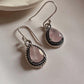 Elegant pear-cut rose quartz 925 sterling silver earrings with boho hook design