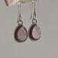 Rose quartz pear-shaped boho hook 925 sterling silver earrings