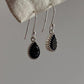Silver Earrings with Black Onyx Pear Shape and Hook