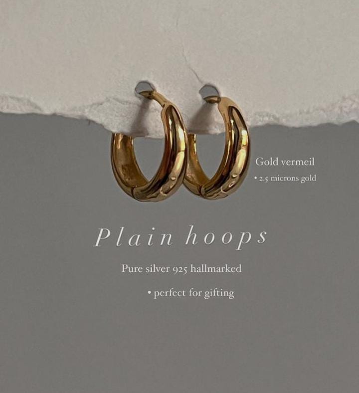 Gold vermeil plain huggies in sterling silver 925