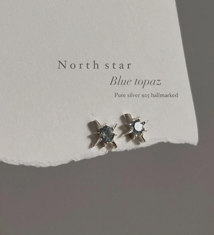 Sterling Silver 925 North Star Blue Topaz Stud Earrings