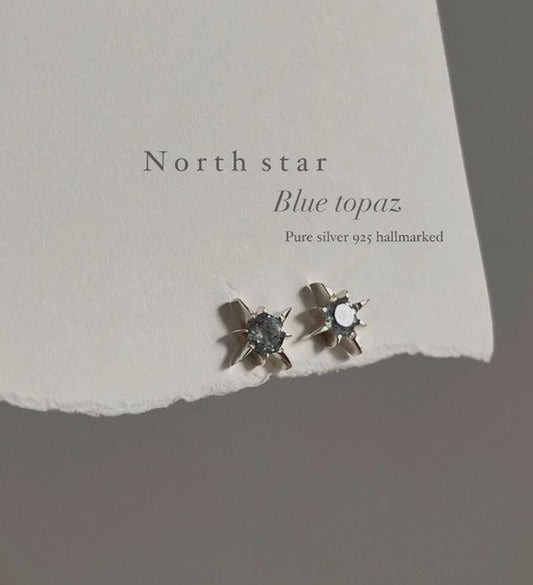 Sterling Silver 925 North Star Blue Topaz Stud Earrings