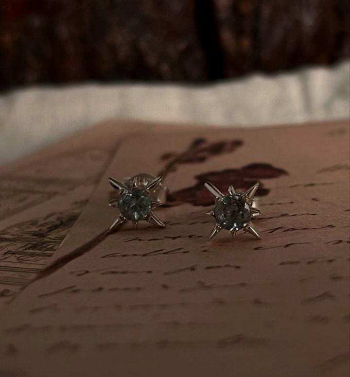 Blue Topaz Stud Earrings with North Star Detail in Silver 925