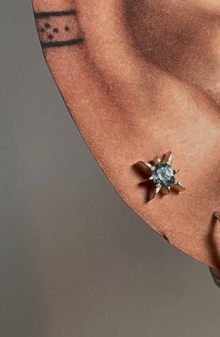 Shiny North Star Blue Topaz Stud Earrings in Silver