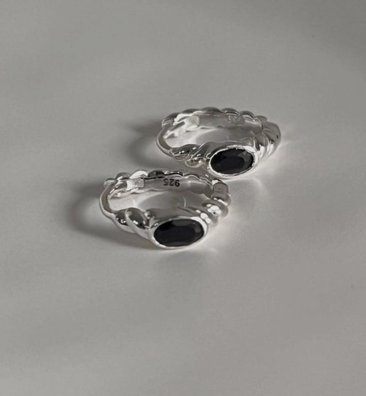 Stylish Black Onyx Silver Huggie Earrings