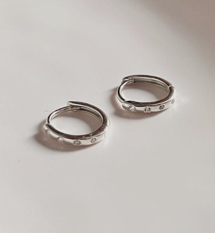 Minimalist Plain CZ Silver Huggies