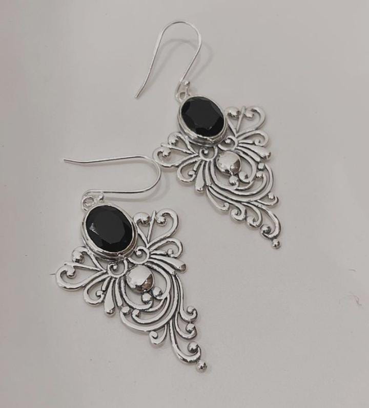 Vintage Motif Black Onyx Statement Earrings