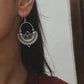 Close-up of Chandbali black onyx silver earrings with detailed craftsmanship