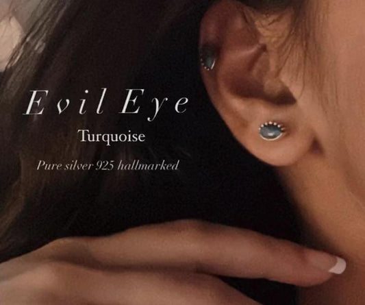 Charming evil eye copper turquoise silver studs with vibrant stone