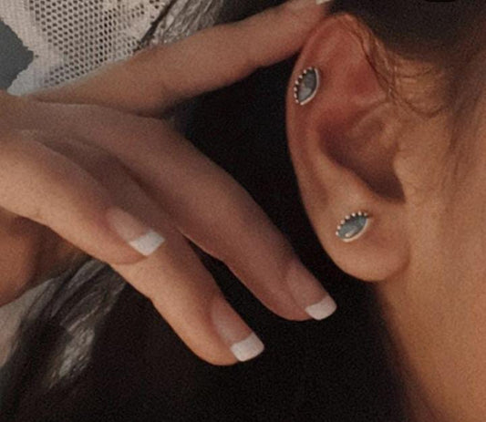 Timeless evil eye 925 sterling silver studs with turquoise and copper detailing