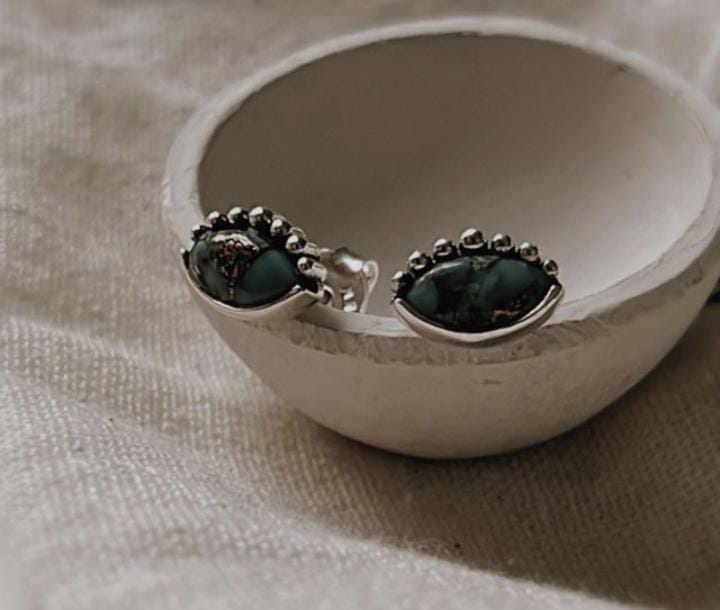 Stylish evil eye copper turquoise silver studs for a unique look