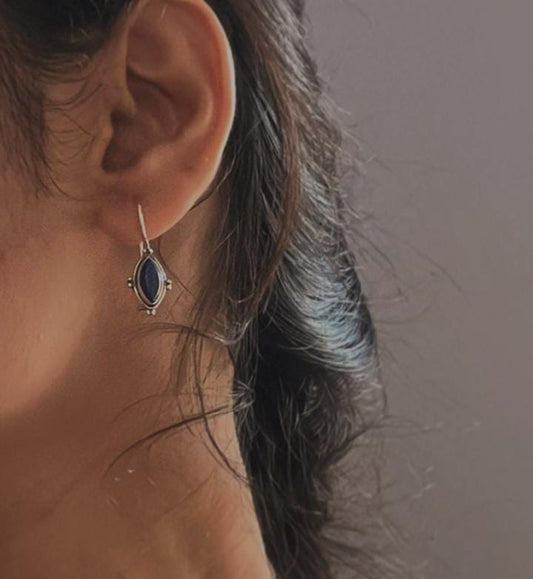 Lapis Gemstone Boho 925 sterling silver Lock Earrings