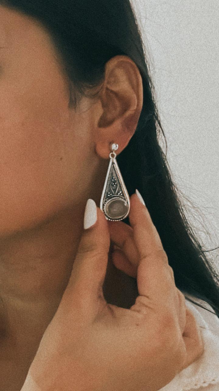 Sterling Silver Banjaran Statement Earrings with Rose Quartz