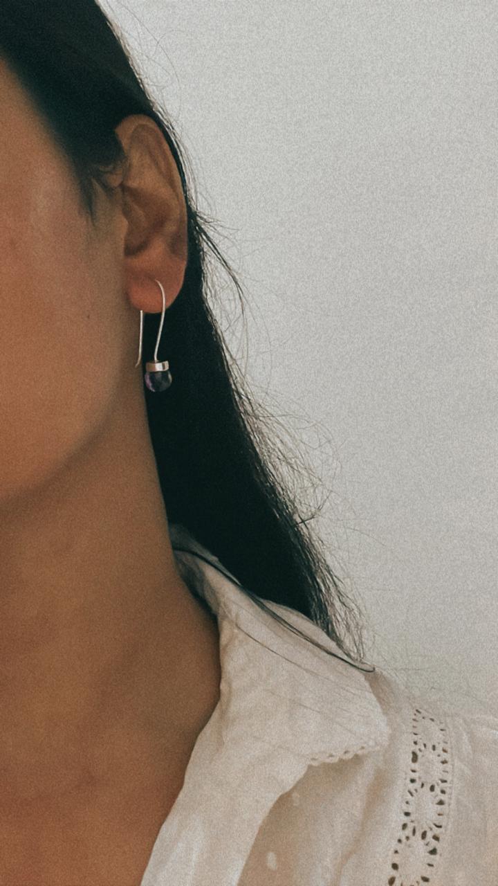 Timeless round cut amethyst 925 Sterling Silver earrings with a hook design.