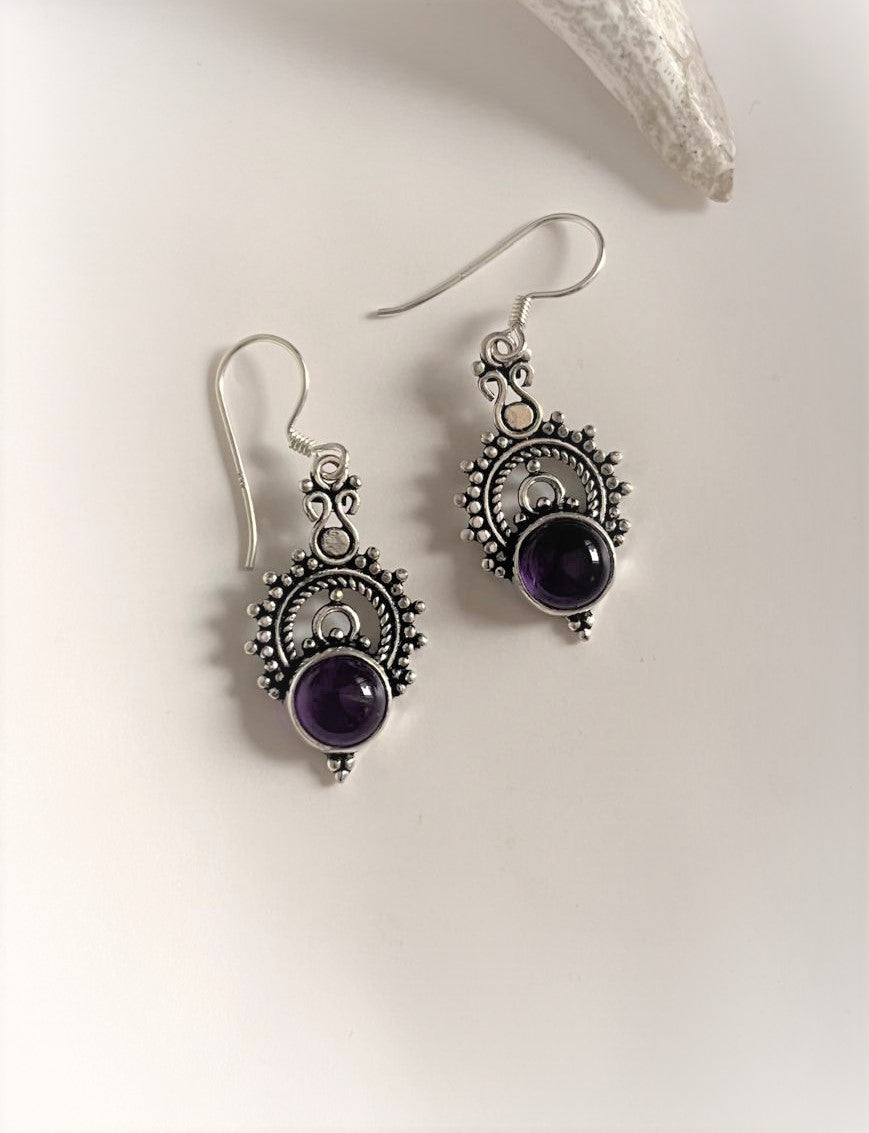 Amethyst Rawa Hook Earrings with Boho Design