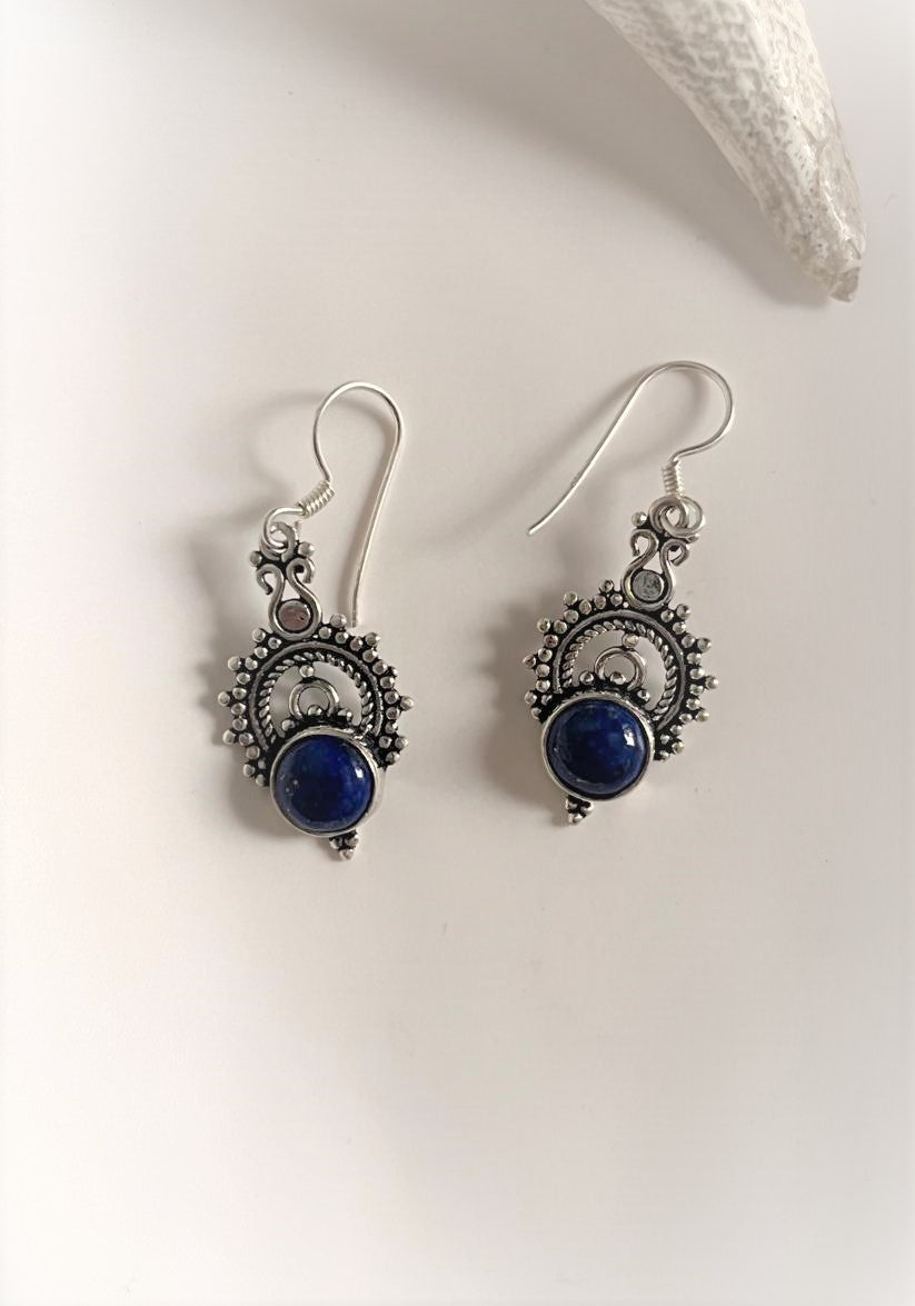 Boho Style Lapis Crown Silver Earrings for Unique Fashion