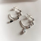 Black Onyx Round and Marquis Half 925 Sterling Silver Hoop Earrings