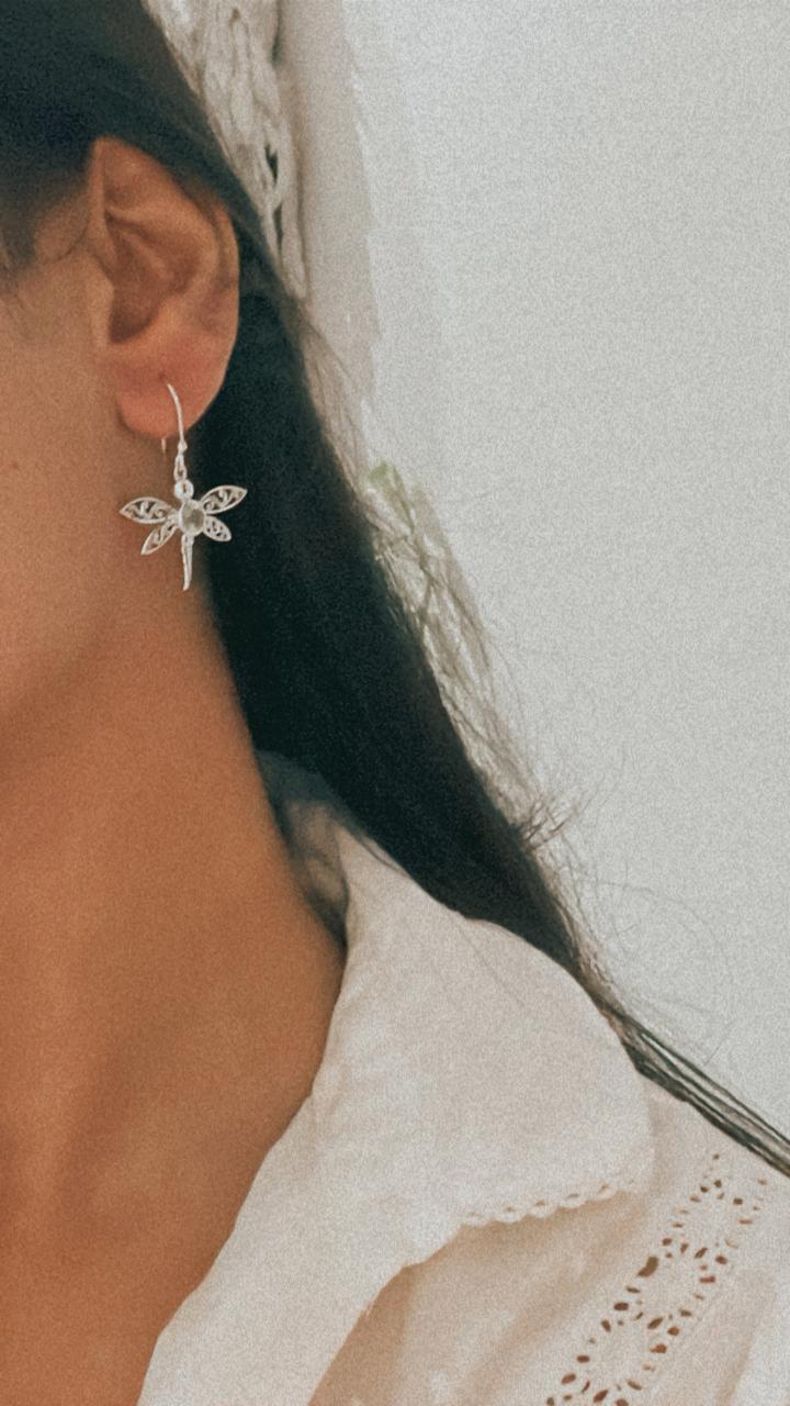 Elegant Peridot Dragonfly Earrings in Silver