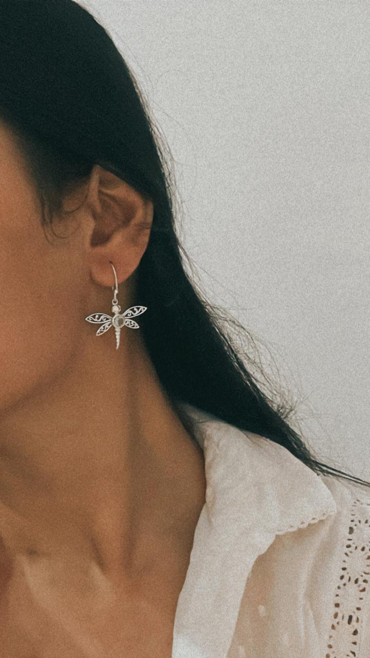 Peridot Dragonfly Silver Earrings